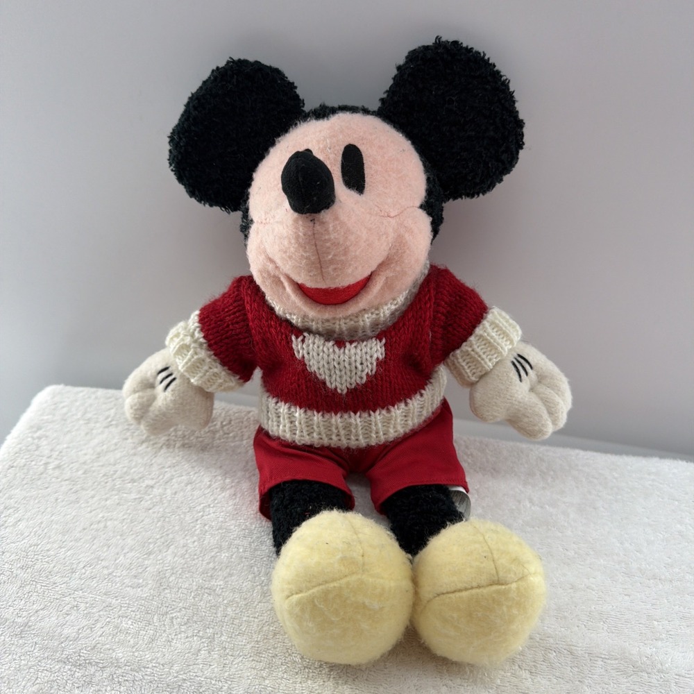 Vintage Valentine's 14" Mickey Mouse Heart Sweater The Disney Store Tags Plush